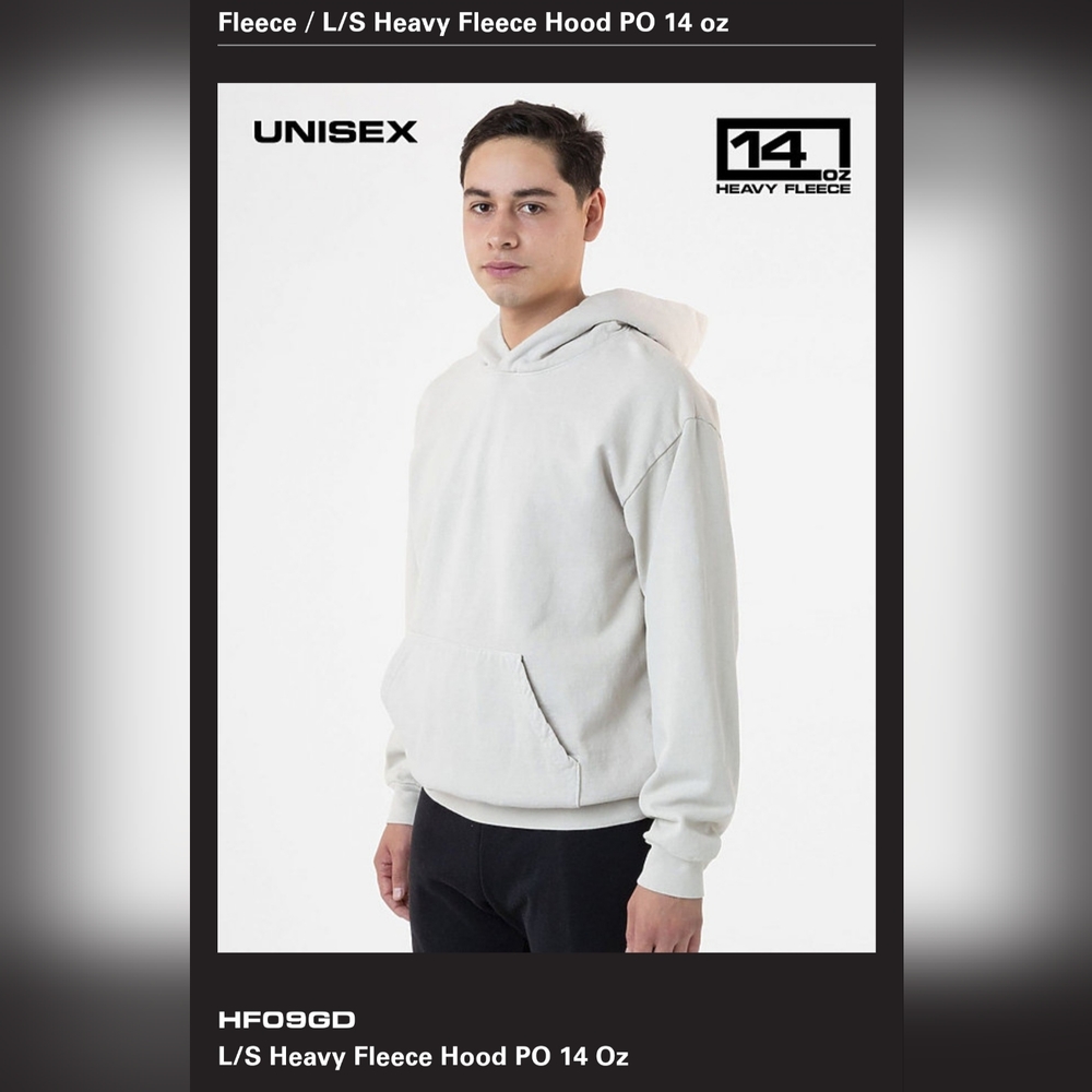LA APPAREL 14 oz Garment Dyed Heavyweight hoodie Cement colorway XL W/ DTG PRINT